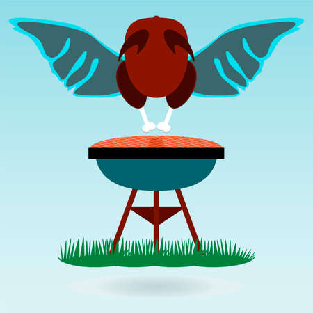 Grill Roasted Chicken Turkey cock, wings. Grass concept.のイラスト素材