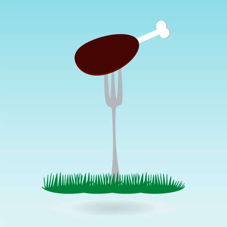 chicken leg on Fork. Grass concept.のイラスト素材