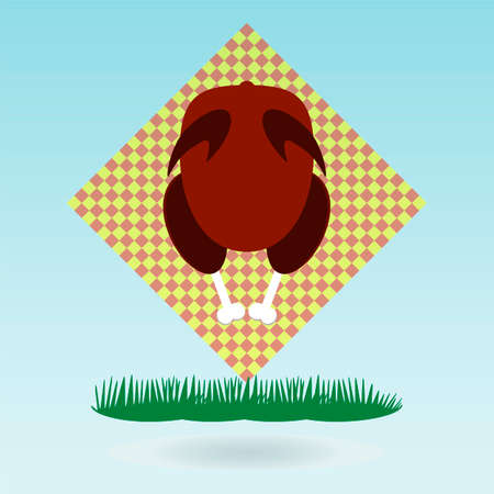 Grill Roasted Chicken Turkey cock. Grass concept.のイラスト素材
