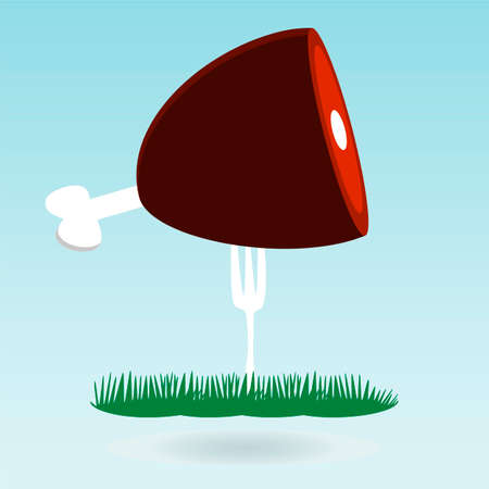 meat, Ham, Gammon on fork. Grass concept.のイラスト素材