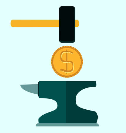 Make money concept. Anvil with hammer and dollar coin symbolのイラスト素材