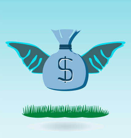 Money bag with wings. Grass concept.のイラスト素材