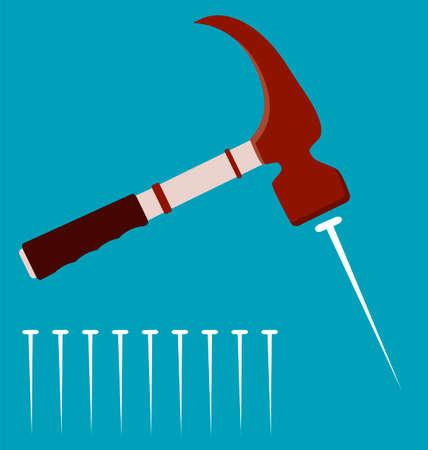 Claw hammer with steel nails. Repair equipment. Rubber handle.のイラスト素材