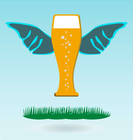 Glass of beer with wings. Grass concept.のイラスト素材