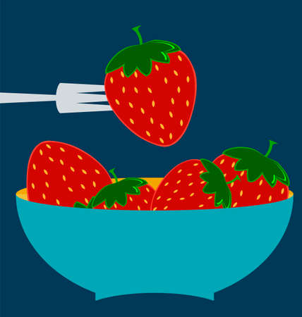 Strawberry icon. Flat design style modern illustration, blue plate conceptのイラスト素材