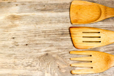wooden cutlery. Copy space to right.の写真素材
