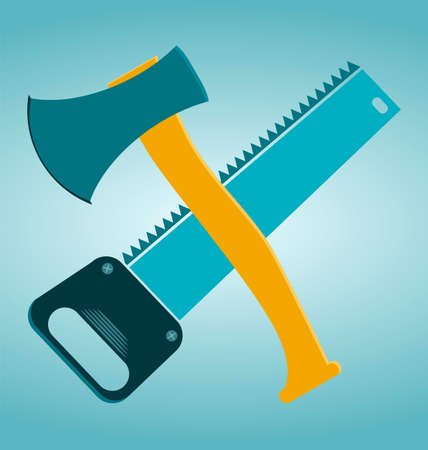 saw and ax, carpentry toolsのイラスト素材
