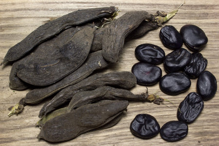 Black beans on wooden background