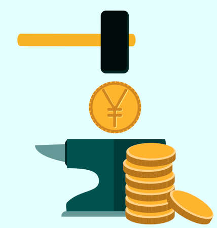 Make money concept. Anvil with hammer and yen coin symbolのイラスト素材