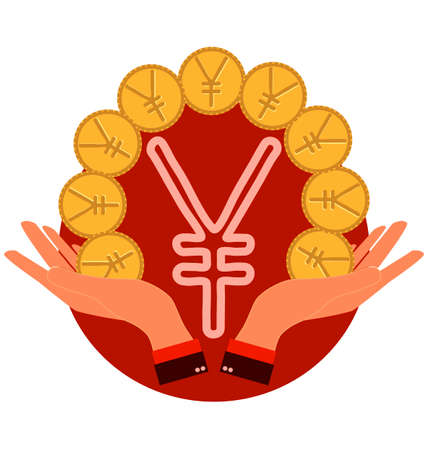 Yen coin symbol icon in handsのイラスト素材