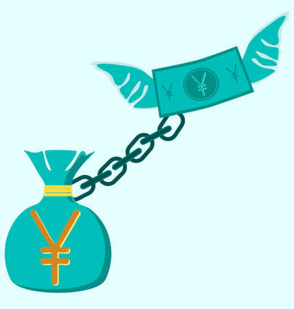 Illustration of gold yen coin with wings bag of moneyのイラスト素材