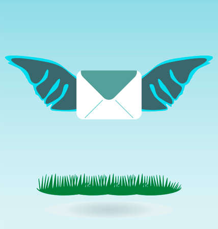 E-mai, envelope, letter with wings icon. Grass concept.のイラスト素材