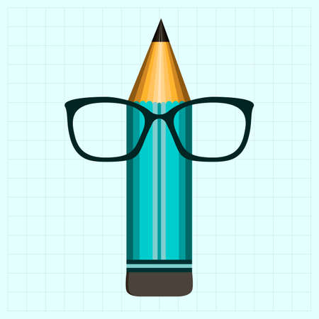 Glasses and pencil on white paperのイラスト素材