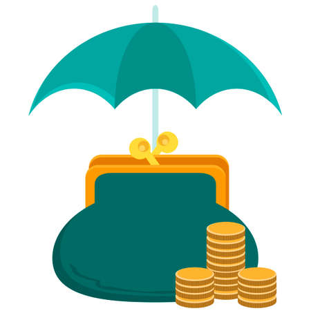 protection of finance, Purse and golden coins under an umbrellaのイラスト素材