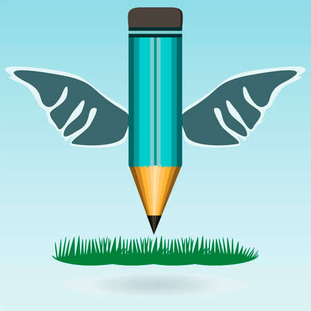 Pencil with wings, Business and education icon concept. Back to school. Grass concept.のイラスト素材