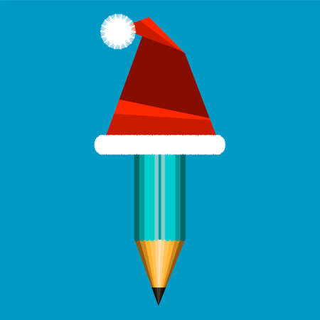 illustration of a pencil wearing a Santa hatのイラスト素材