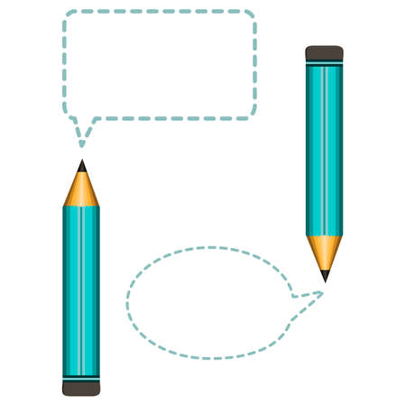 Green Pencil with Reflection Drawing Fluffy Cloud Shaped Speech Bubbleのイラスト素材