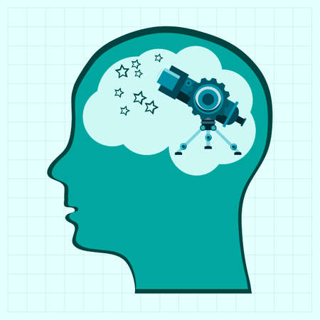 telescope in the head, Businessman thinkingのイラスト素材