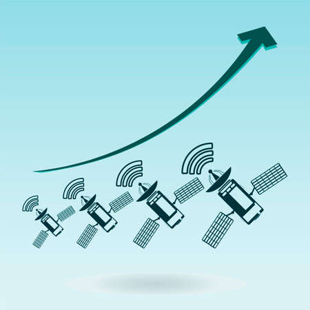 Communication satellite icon with solar cells. growth chartのイラスト素材