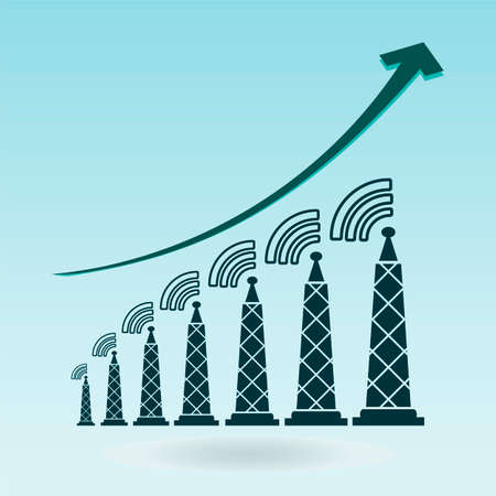 Tower with radio waves, transmitter icon. growth chartのイラスト素材