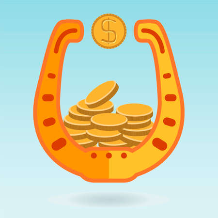 Jackpot digital design, Gold Horseshoe, dollar Coinsのイラスト素材