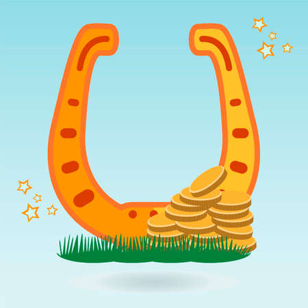 Jackpot digital design, Gold Horseshoe, Coins, grass conceptのイラスト素材