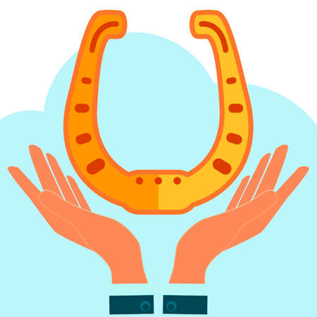 Golden horseshoe in handsのイラスト素材