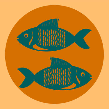 Zodiacs blue pisces, two fishのイラスト素材