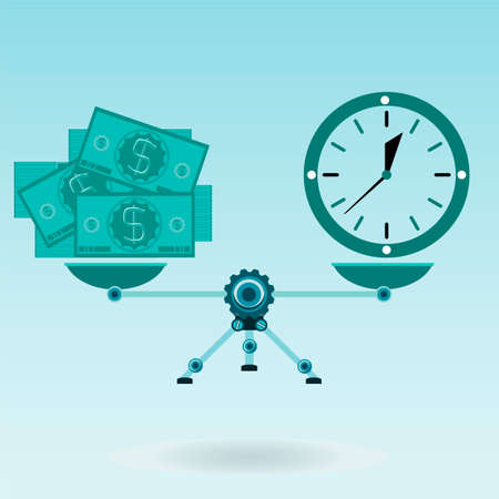 Time is money. Business concept. Scales with dollar money and clockのイラスト素材