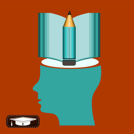 Vintage human head open book, pencil, educationのイラスト素材