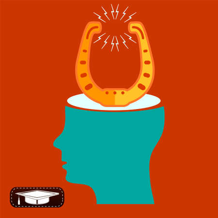 Horseshoe in the head, Businessman thinking about luckのイラスト素材