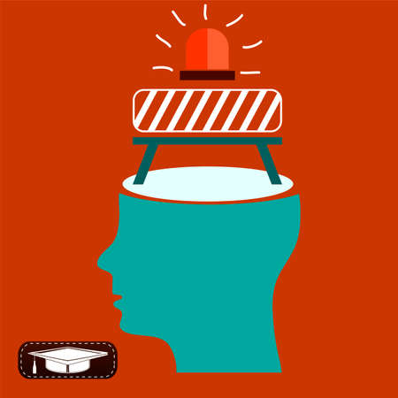 Repair work in open head. The brain is not working, take a break, no ideas, faulty thinking, stupidity.のイラスト素材