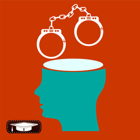 Crime and punishment, criminal thoughts, the handcuffs in an open headのイラスト素材