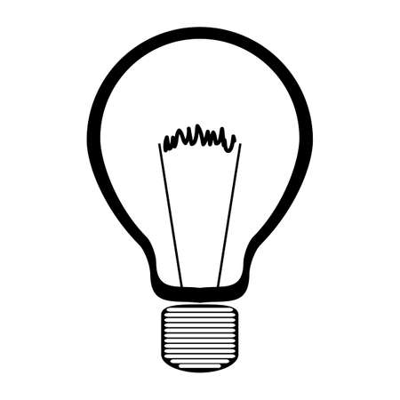 Light bulb filament. New idea. To turn on the light. Black silhouette on white.のイラスト素材
