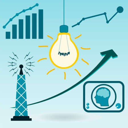Light bulb filament. The energy sector, growth charts, resource conservation, energy consumption, the invention of telecommunications and televisionのイラスト素材