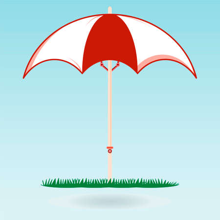 Beach umbrella on the green grass. The symbol of the holiday,  travel. Journey to the sea.のイラスト素材