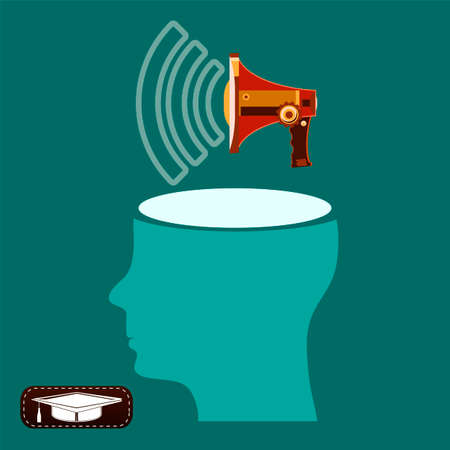 Megaphone symbol to open the head. Media, information dissemination, meeting, alarm.のイラスト素材