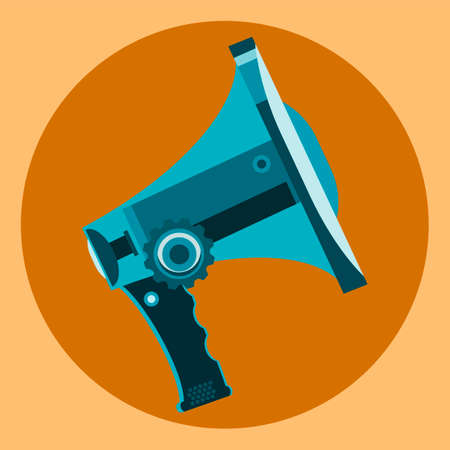 Megaphone symbol in a yellow circle. Media, information dissemination, meeting, alarm.のイラスト素材