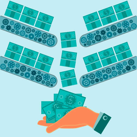 The machine makes dollar bills. The financial system, the Bank prints money. The cash machine.のイラスト素材