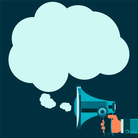 Hand holding Megaphone and speech bubble. Free space for text.のイラスト素材