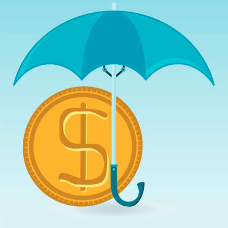 Dollar gold coin under the umbrella. Keeping money, capital protection.のイラスト素材