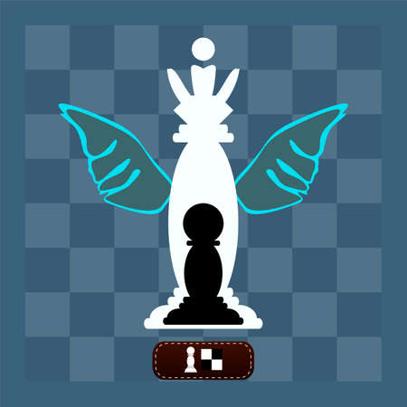 From pawns to kings chess strategy. The pawn and Queen on a chess Board. Education, play chess, new ideas.のイラスト素材