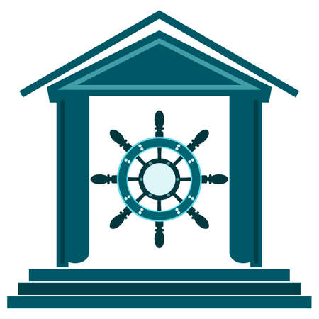 The helm of the ship in the building. Seaport. The Department of Maritime transport. Travel Agency.のイラスト素材
