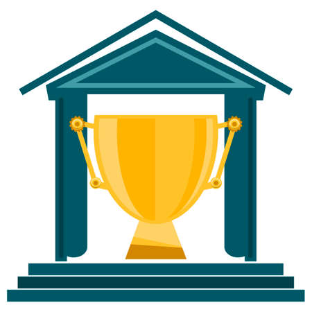 Golden trophy Cup in the building. Museum. The tender for the construction of houses.のイラスト素材