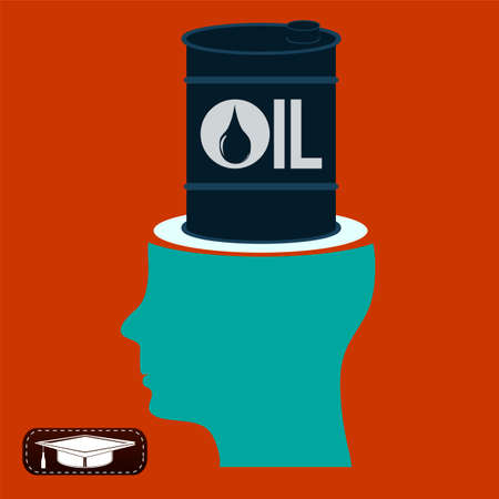 A barrel of oil in an open head. Thoughts on the price of oil. Trade on the oil exchange.のイラスト素材