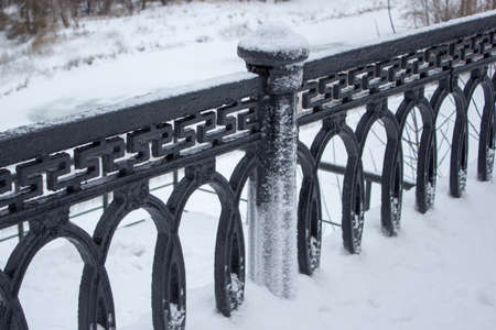Cast-iron fence in frostの写真素材
