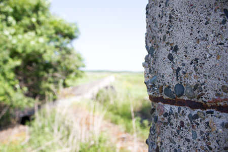Old concrete structures in the green grassの写真素材