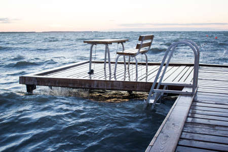 Wooden pier on the seafrontの写真素材