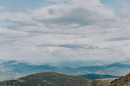 Beautiful mountains and rocks in the sky with cloudsの写真素材