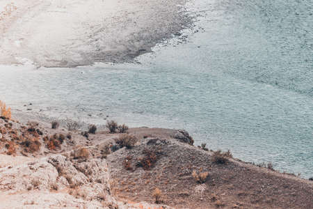 View of the wide mountain river, the mouth of the river. Trip on the river in the autumn.の写真素材